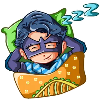 😴 dormire, cartone animato, supereroe, zzz, cuscino, coperta whatsapp sticker