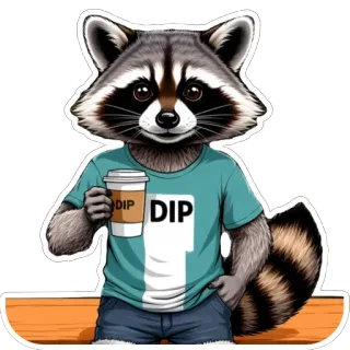 🫥 DIP Waschbär, Tier, Kaffee, Cartoon, Shirt, Süß, Aufkleber telegram sticker