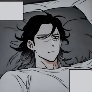 🩹 mężczyzna, zmęczony, anime, leżący, śpiący, manga, łóżko telegram sticker