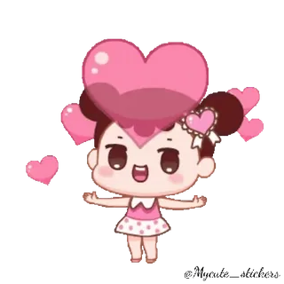 👧 可爱, 卡通, 女孩, 爱心, 爱, 粉色 telegram sticker