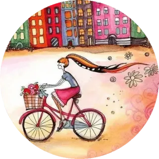 🚲 自行车, 女人, 花, 城市, 多彩, 艺术 telegram sticker