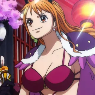 🥰 Nami One Piece 动漫, 女孩, 海盗, 橙色头发, 比基尼 telegram sticker