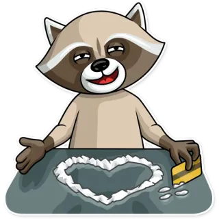 ❤ szop pracz, kreskówka, narkotyki, kokaina, serce, zwierzę, naklejka telegram sticker