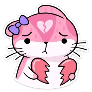 💔 mèo, buồn, tan vỡ, tan nát cõi lòng, kawaii, dễ thương, hồng, động vật telegram sticker