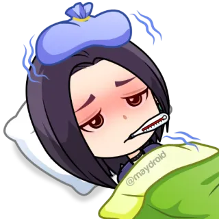 🤒 @maydroid sick, illness, fever, headache, cartoon, thermometer, bed telegram sticker