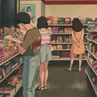 😒 アニメ風, 店, レトロ, ショッピング, 90年代, コンビニ telegram sticker