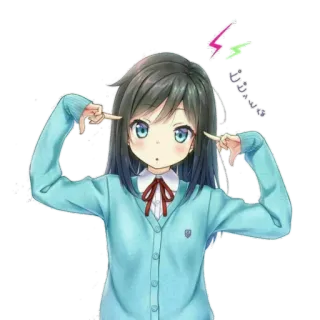 😅 gadis anime, imut, seragam sekolah, menarik telinga, jengkel, manga telegram sticker