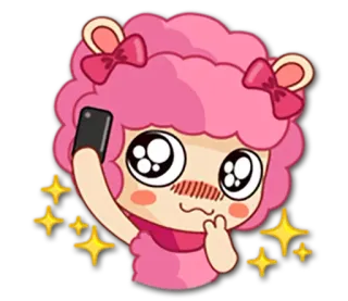 📱 Cartoon, Schaf, Niedlich, Selfie, Glitzer, Rosa, Anime whatsapp sticker