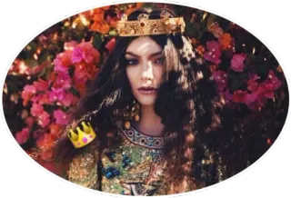 👑 mulher, coroa, rainha, retrato, flores telegram sticker