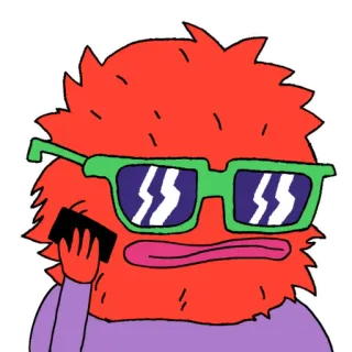 🤳 kreskówka, potwór, okulary, telefon, postać, czerwony, fioletowy, zielony telegram sticker
