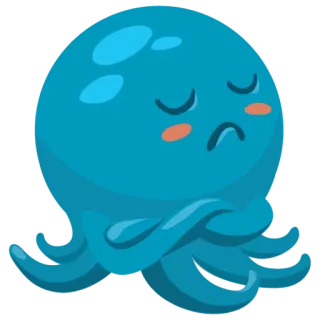 😔 문어, 귀여운, 만화, 바다 생물, 파란색 telegram sticker