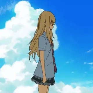 💛 Anime, Meisje, Schooluniform, Lucht, Wolken, Cartoon, Illustratie telegram sticker