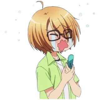 😭 аниме, плачет, грустный, мальчик, очки, телефон telegram sticker