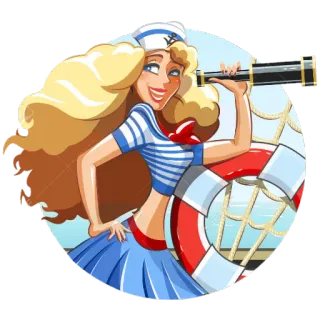 😃 marinheiro, desenho animado, mulher, loira, mar, oceano, marítimo telegram sticker