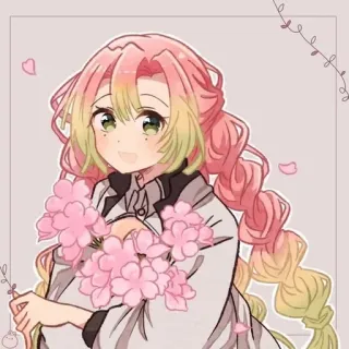 💕 Mitsuri Kanroji Demon Slayer anime, character, pink hair, cherry blossoms, cute, fanart telegram sticker