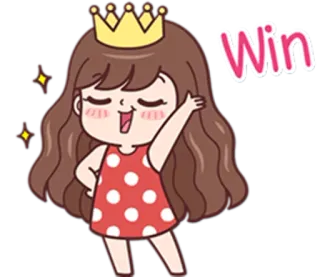 😊 Win cartone animato, ragazza, corona, successo, celebrazione, vincente telegram sticker