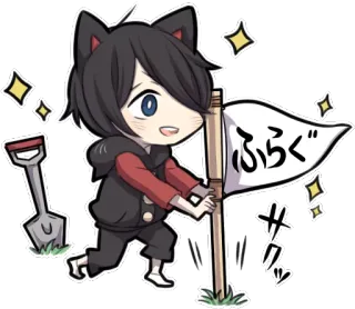 🚩 ふらぐ サクッ anime, bendera, sekop, imut, berkilau, chibi, telinga kucing telegram sticker