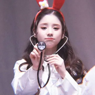 😃 fille, mignon, oreilles de lapin, stéthoscope, médical, uniforme telegram sticker