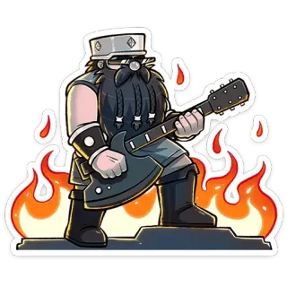 🎸 矮人, 吉他, 火焰, 卡通, 音乐, 幻想 telegram sticker