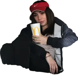 🦸‍♀️ mujer, visera, McDonald's, vaso, casual telegram sticker