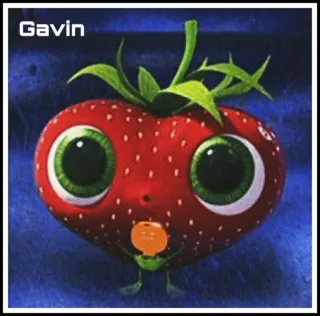 🍓 Gavin truskawka, owoc, kreskówka, słodkie, oczy, twarz whatsapp sticker