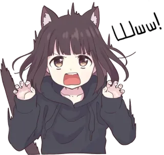 😠 Www! Аниме, Девушка-волк, Каваи, Милый, Звериные ушки telegram sticker