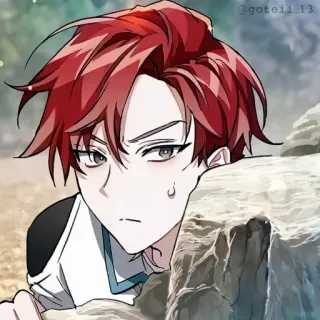 🍷 anime, cabelo ruivo, masculino, preocupado, gota de suor telegram sticker