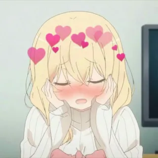 🥰 Anime, Ragazza, Cuori, Arrossire, Carino, Kawaii, Capelli Biondi telegram sticker