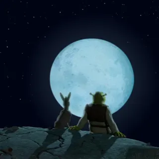 🌕 Shrek ยักษ์, ลา, พระจันทร์, กลางคืน, ดวงดาว, ดรีมเวิร์คส, ภาพยนตร์, แอนิเมชั่น telegram sticker