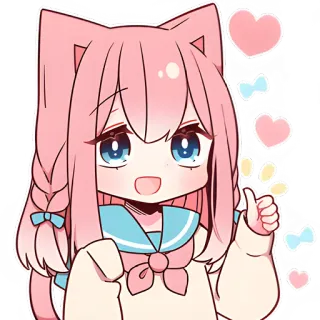 👍 Anime, Kawaii, Catgirl, Różowy, Słodki, Serce, Chibi, Kciuk w górę telegram sticker