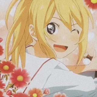 🩰 Kaori Miyazono Your Lie in April anime, meisje, schattig, bloemen, knipogend, blond telegram sticker