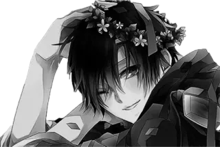 😉 Anime, Anak laki-laki, Mahkota bunga, Monokrom, Potret telegram sticker