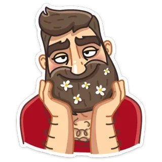 ☺️ hombre, barba, flores, dibujos animados, feliz whatsapp sticker