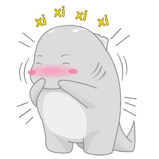 😆 xi xi xi xi милый, мультик, акула, динозавр, румянец, xi telegram sticker