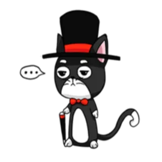 😐 gato, cartola, gravata borboleta vermelha, bengala, desenho animado, animal, cavalheiro, elegante telegram sticker