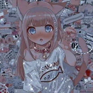 🖤 SEAKANA Anime, Fille chat, Kawaii, Mignon, Étincelle, Poisson telegram sticker
