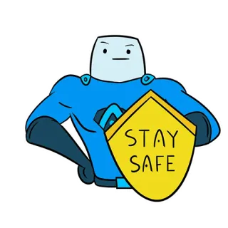 😷 STAY SAFE restez prudent, sécurité, héros, dessin animé, bouclier, protection whatsapp sticker