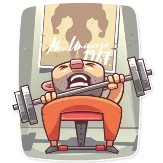 💪 Mr. Universe 1967 weightlifting, exercise, fitness, muscle, cartoon, man, Mr. Universe, 1967 telegram sticker
