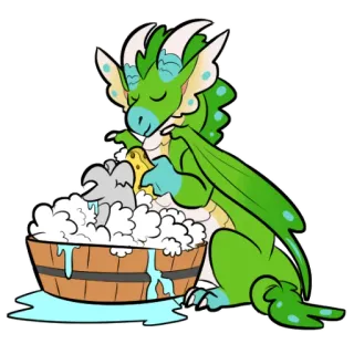 🛁 龙, 可爱, 动物, 幻想, 鳞片, 绿色, 洗涤, 洗澡 telegram sticker