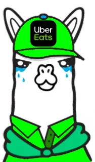 🚕 Uber Eats альпака, Uber Eats, животное, доставка еды, логотип, плачущий, мультфильм whatsapp sticker