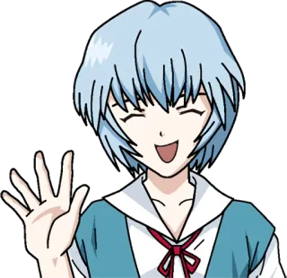 👋 Rei Ayanami Neon Genesis Evangelion anime, fille, souriant, personnage, salut telegram sticker