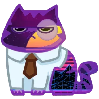 😑 고양이, 사무실, 넥타이, 만화, 스티커, 보라색, 애완 동물 telegram sticker