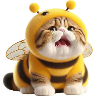 😭 แมว, ผึ้ง, น่ารัก, สัตว์, สัตว์เลี้ยง, ชุด, เศร้า, ร้องไห้ whatsapp sticker