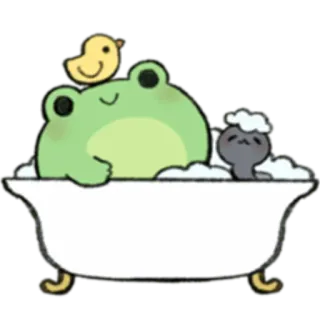 🐸 katak, mandi, bebek, imut, hewan telegram sticker
