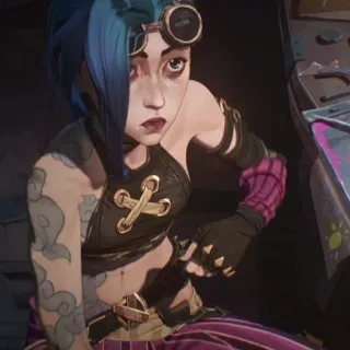 🕳 Jinx Arcane Anime, Capelli blu, Videogioco, Personaggio, Animato, Tatuaggio telegram sticker