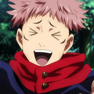 🍷 Yuji Itadori Jujutsu Kaisen Anime, Manga, lächelnd, Charakter, rot, Junge whatsapp sticker