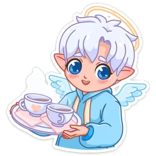 ☕️ Ангел, Чай, Чиби, Каваий, Милый, Гало telegram sticker