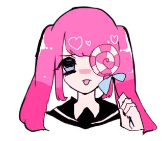😜 Anime, Mädchen, Lutscher, pinke Haare, süß, Cartoon whatsapp sticker