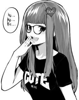 🤭 KU...KU...KU.... anime girl, glasses, cute, fanart telegram sticker