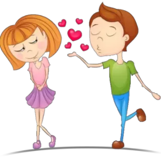 😘 amore, romantico, cartoni animati, bacio, coppia, cuori whatsapp sticker